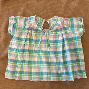 EUC Bella Bliss blue,pink, green plaid top with smocking size 5